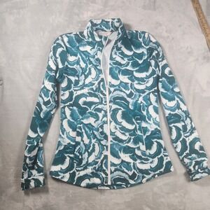 Tommy Bahama Jacket Womens S Green‎ White Active Full Zip Stretch Floral Tennis